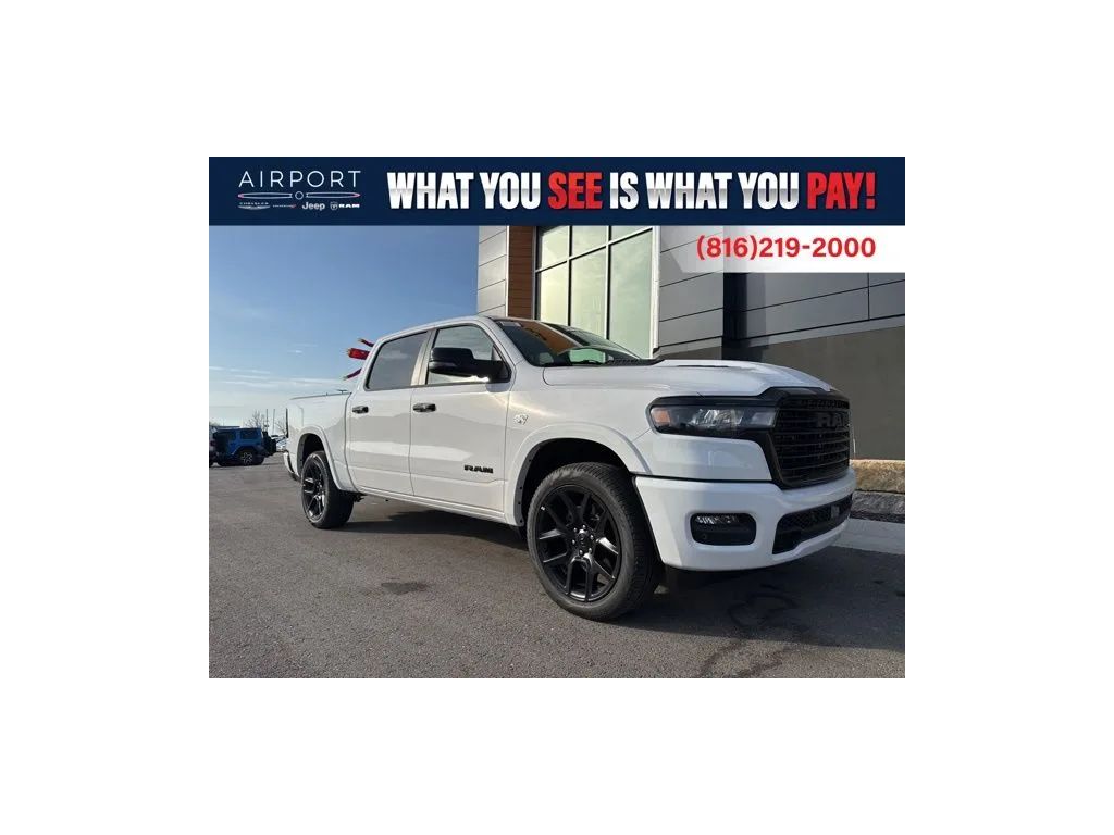 White 2026 RAM 1500 Laramie Crew Cab 4WD Pickup Truck Four-Wheel Drive 8-Speed Automatic