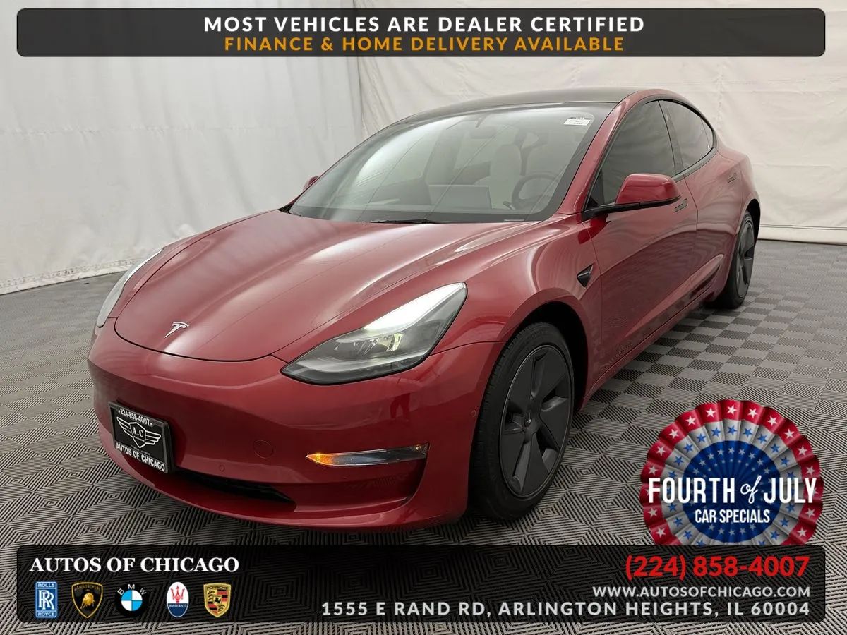 Red 2022 Tesla Model 3 Sedan All-Wheel Drive Automatic